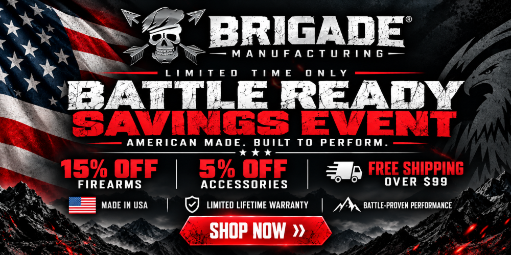 Brigade Manufacturing Labor Day Sale with 15 percent off firearms and 5 percent off accessories